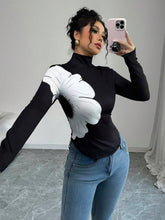 EMERY ROSE Asymmetrical Hem Graphic High Neck Long Sleeve T-Shirt